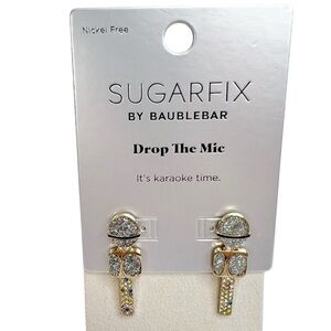 NWT Sugarfix by BaubleBar Drop The Mic Rhinestone Microphone Pierced Earrings